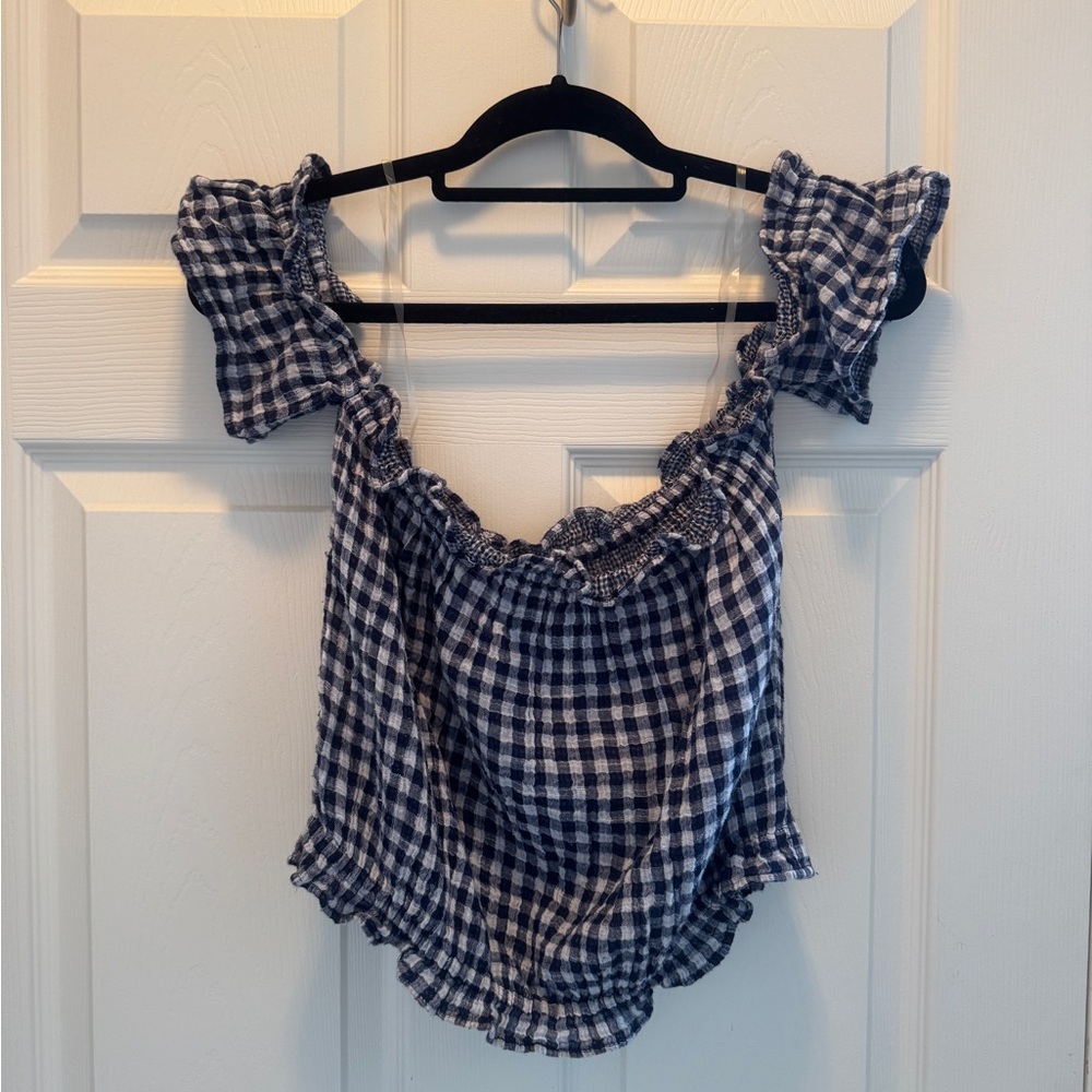 American Eagle Outfitters Blue Ruffled Smocked Blouse